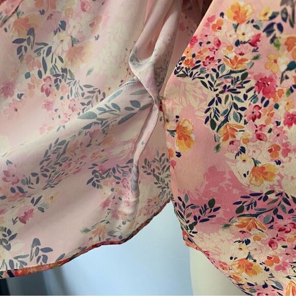 Topshop Salmon Floral Wrap Shirt Size 8 - Picture 6 of 11